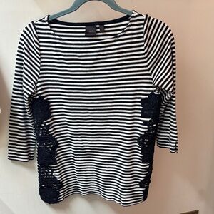 Rafaella Black and White Striped Long Sleeve Top